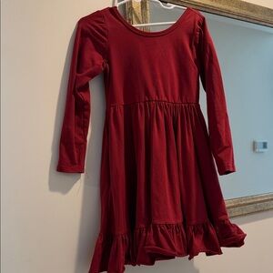 Little Stocking Co. Girlhood Kids Long Sleeve Ruffle Hem Dress - Burgundy
